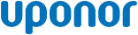 Logo til Uponor i blå typografi på hvit bakgrunn, leverandør av rørsystemer og løsninger for vann, varme og infrastruktur.